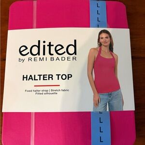 NWT Remi Bader Pink Halter Top Stretch Fitted L